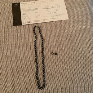 Tahitian black pearl necklace and earrings